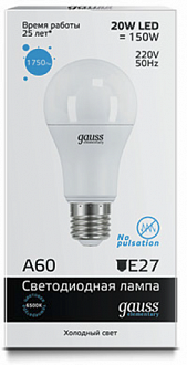 ����� ��� 20W 6500K E27  A60 LED Gauss Elementary   