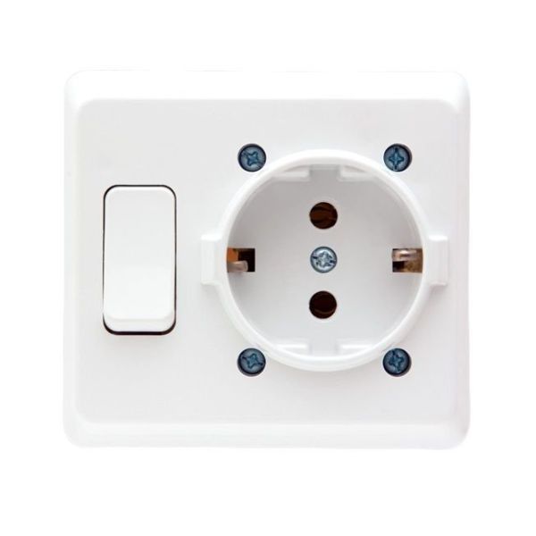 Блок с/у розетка + выключатель 1001-А квадрат белый NE-AD