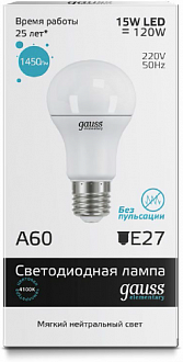 ����� ��� 15W 4100K E27 A60 Gauss Elementary LED 