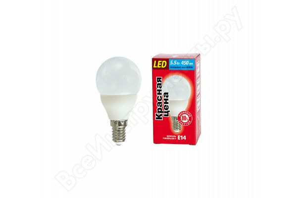 Лампа Шар 5.5W 4000K E14 LED Красная цена