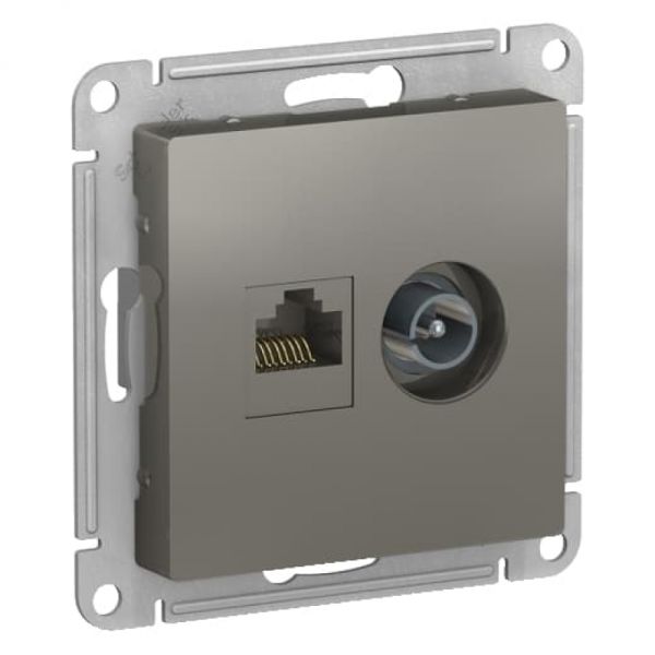 Atlas Design Schneider Electric сталь Розетка двойная комп+ТВ RJ45+TV кат.5E, механизм