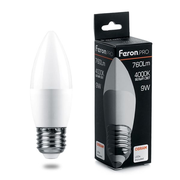 Лампа Свеча 9W 4000K E27 LB-1309 OSRAM LED Feron.PRO