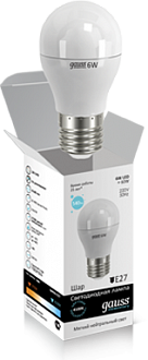 ����� ��� 6W 4100K E27 G45 LED Gauss Elementary 