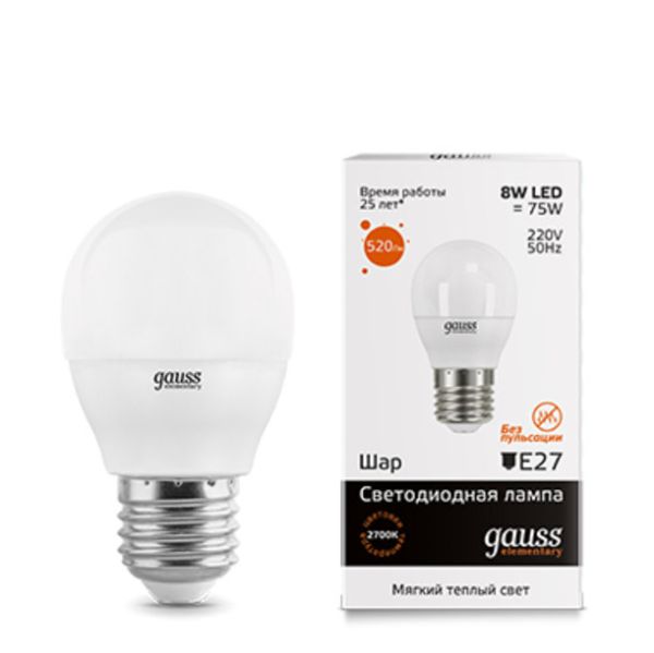 Лампа Шар 8W 2700K E27 LED Gauss Elementary