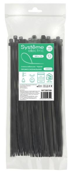 Стяжка кабельная MultiSet 380х7.6 Чёрная (100шт) Systeme Electric